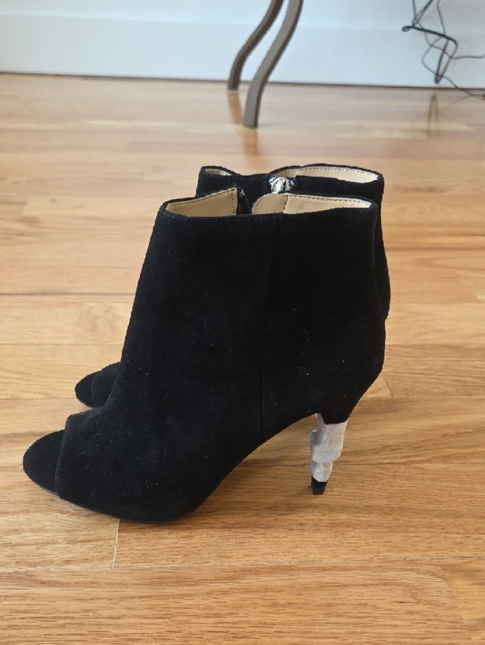 Women's COACH Black Suede Peep-Toe Ankle Booties - Picture 2 of 4